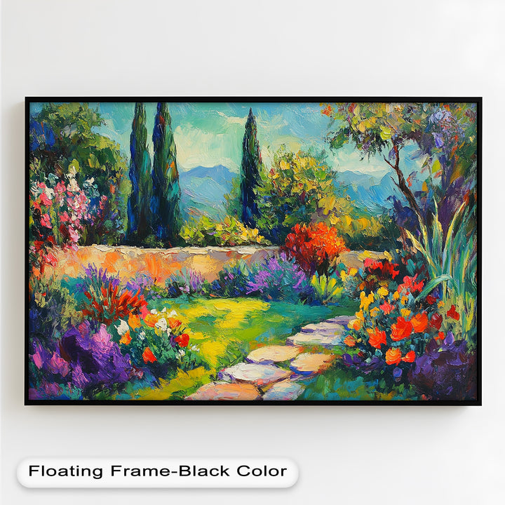 Sunlit Garden Path Oil Painting – Fauvist Outdoor Floral Landscape
