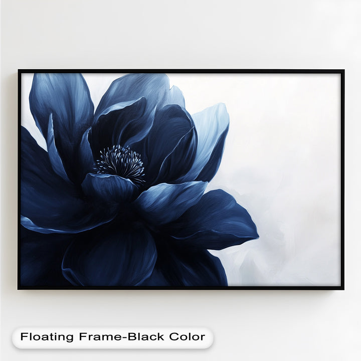 Midnight Bloom Wall Art – Navy Blue Floral Oil Painting