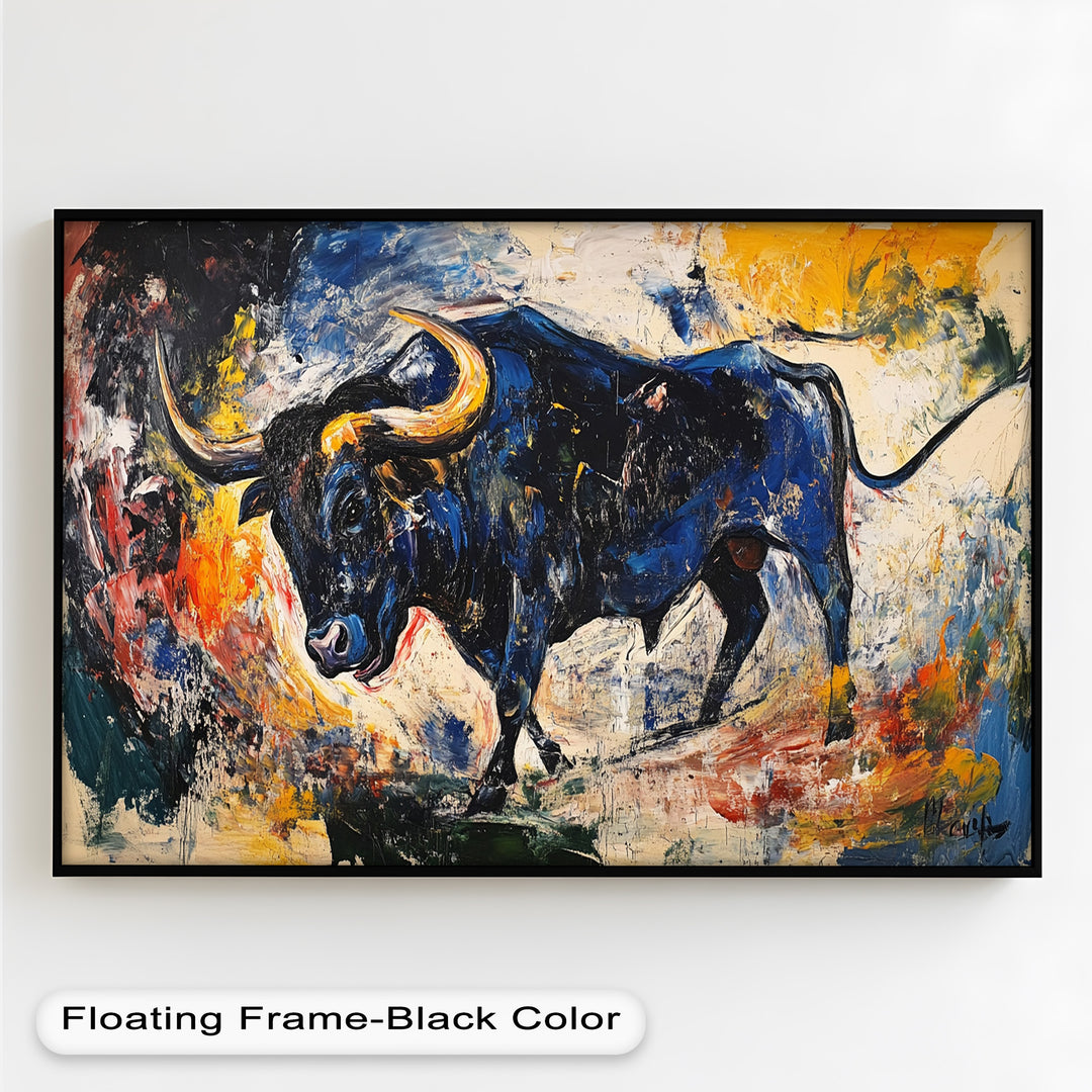 Power in Motion – Expressionist Bull Oil Painting