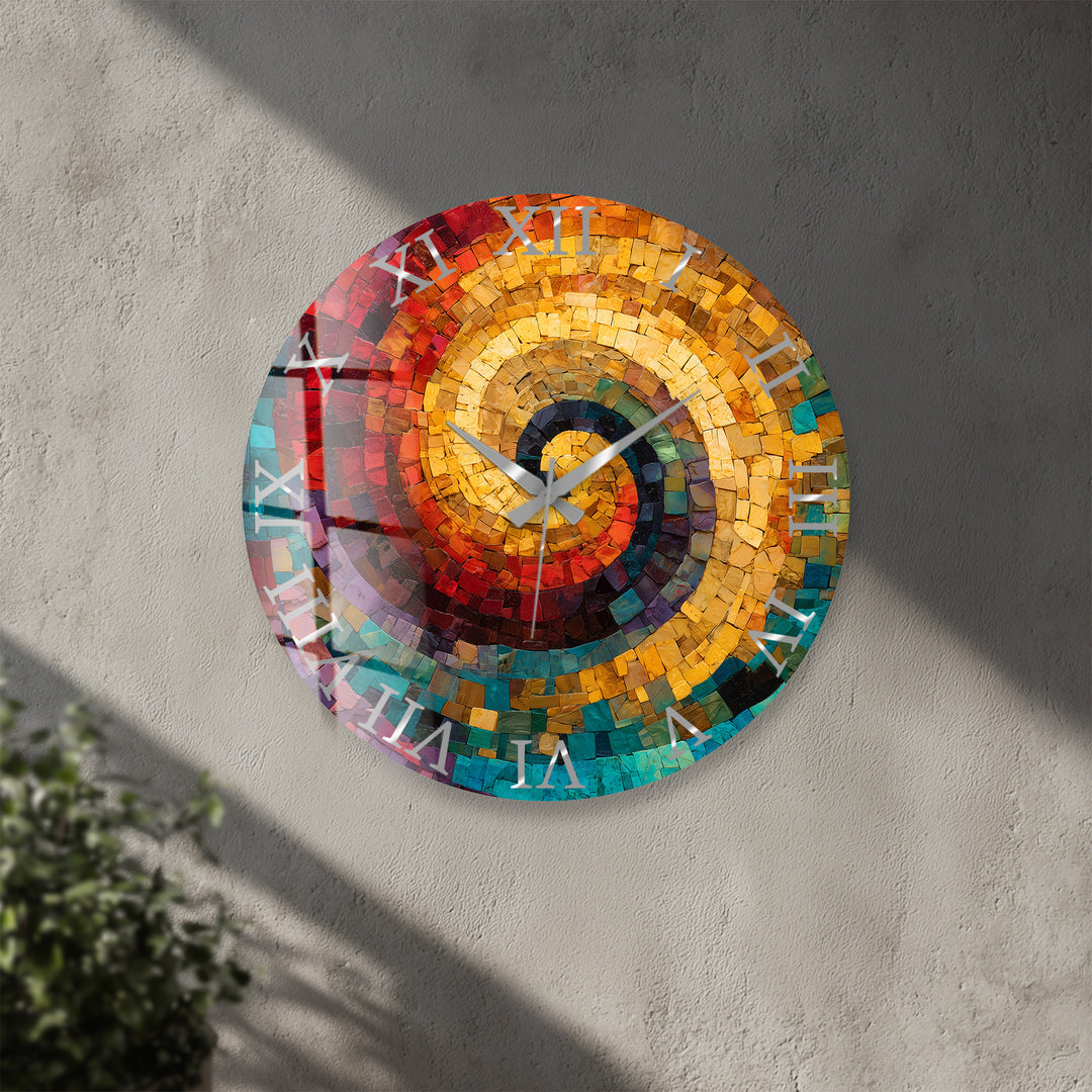 Colorful Spiral Mosaic Glass Wall Clock – Abstract Swirl Decor