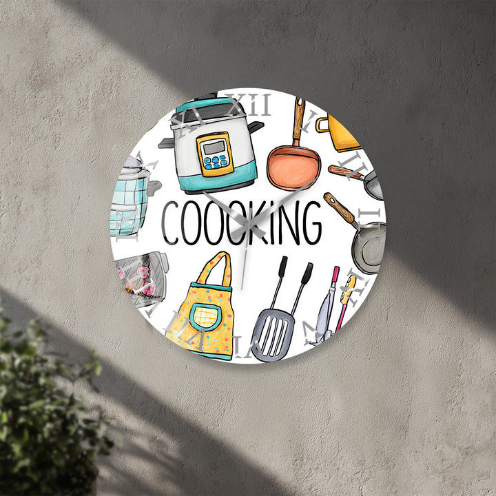 Colorful Cooking Glass Wall Clock – Kitchen Utensil Decor