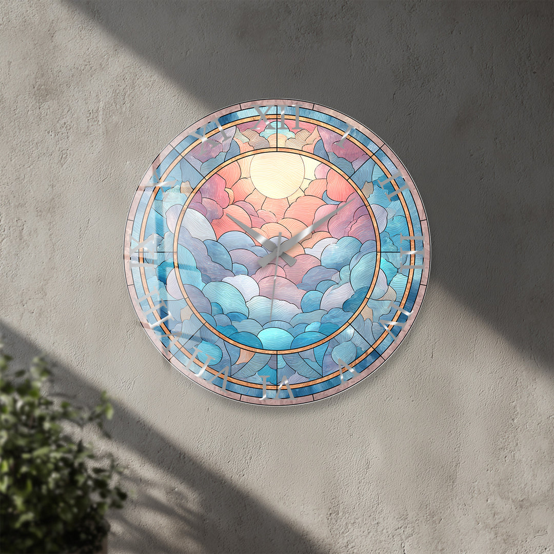 Pastel Cloud Glass Wall Clock – Stained Glass Style Decor