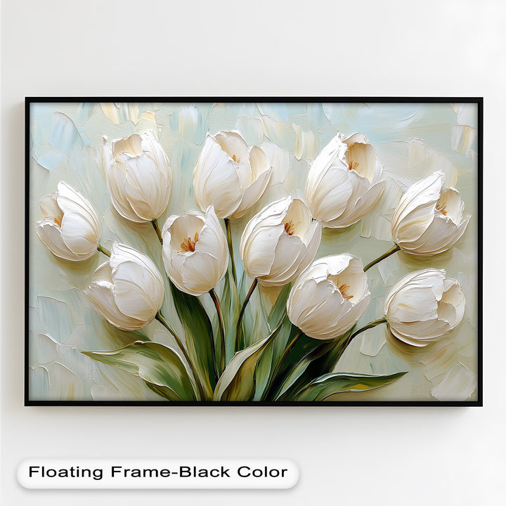 Whispers of Spring – Creamy White Tulip Bouquet Flower Oil Painting