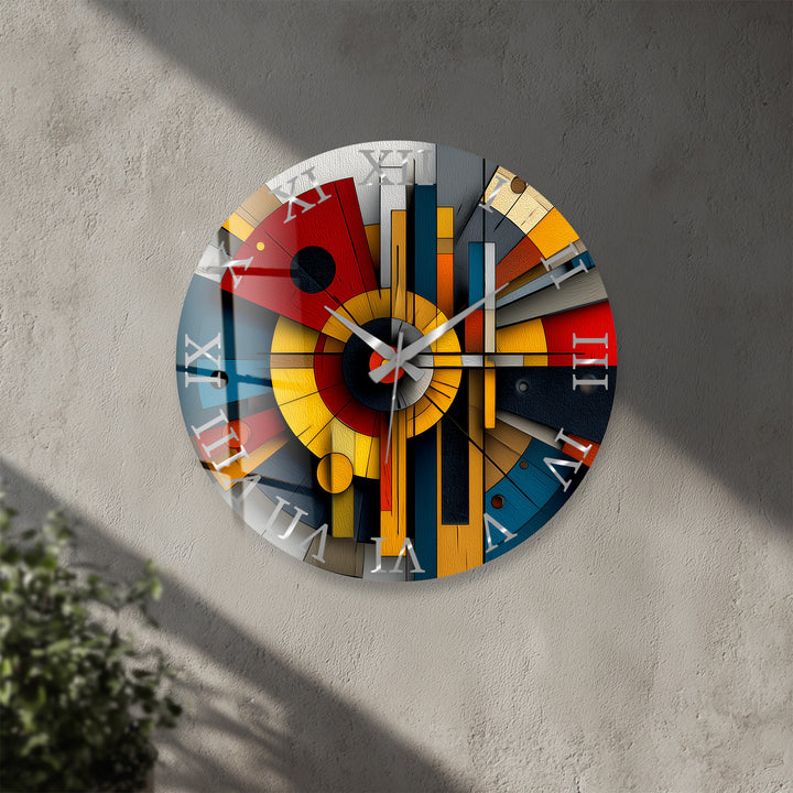 Bauhaus Style Glass Wall Clock – Colorful Geometric Art