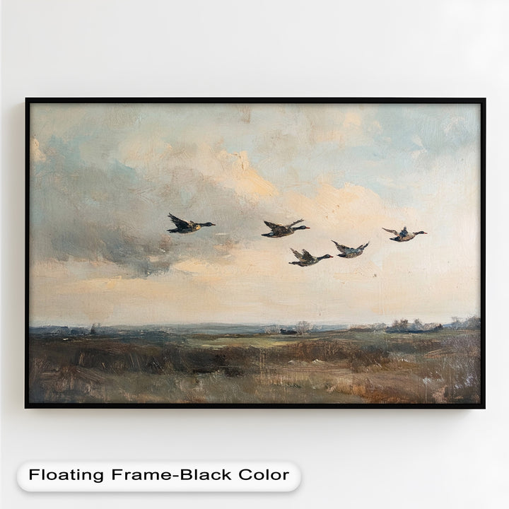 Flight Over the Marshlands – Ducks in Motion Oil Painting