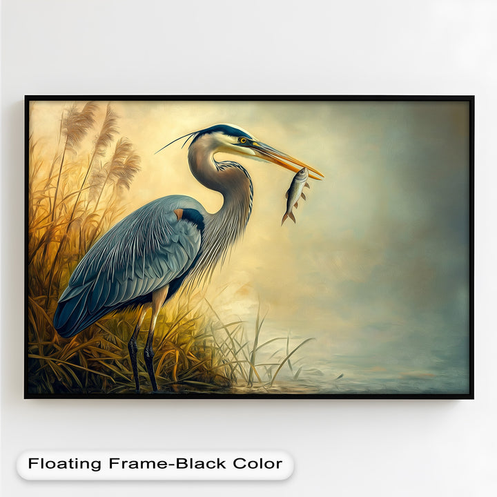 Blue Heron with Fish – Animal Oil Painting