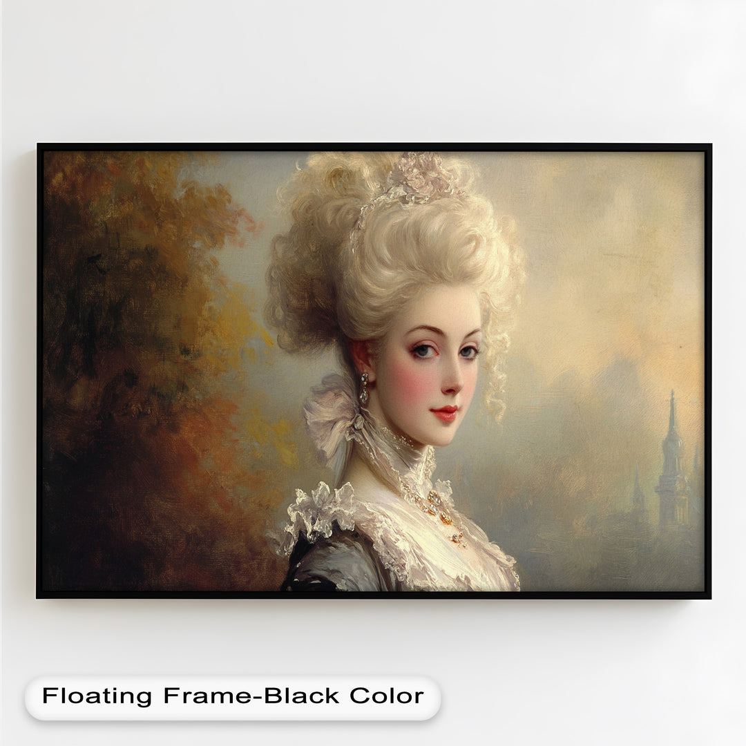 Rococo Grace Oil Painting – Portrait of a Noblewoman in Ivory Lace