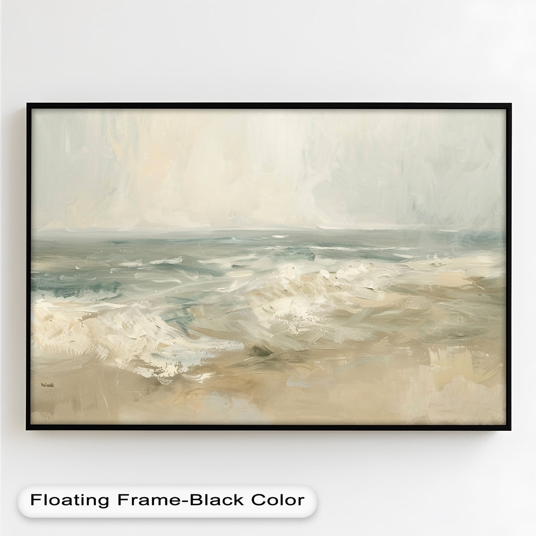 Modern Earthy Green Abstract Landscape – Coastal Serenity Oil Painting