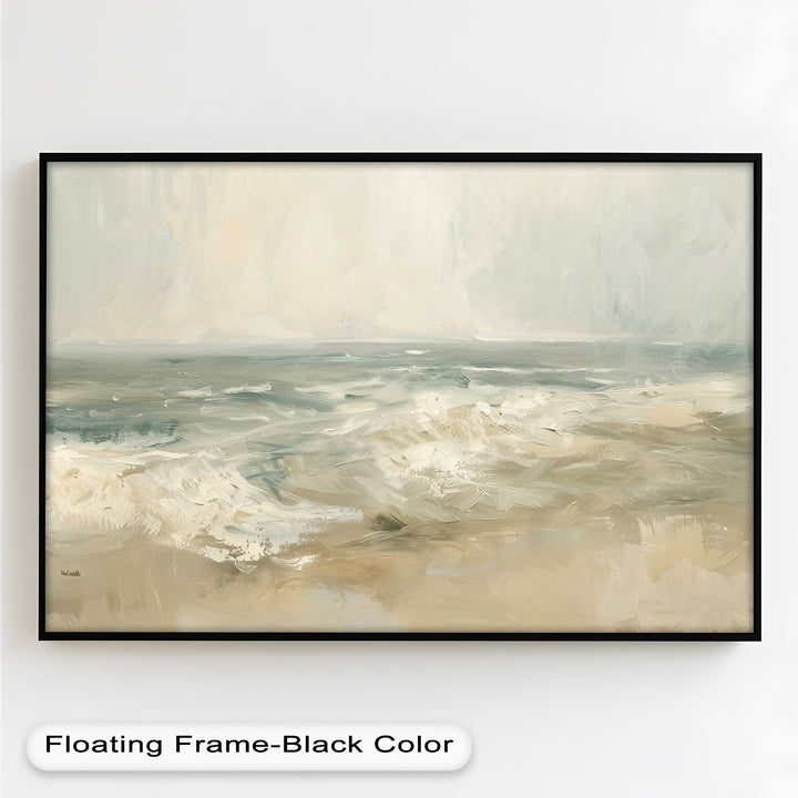 Modern Earthy Green Abstract Landscape – Coastal Serenity Oil Painting