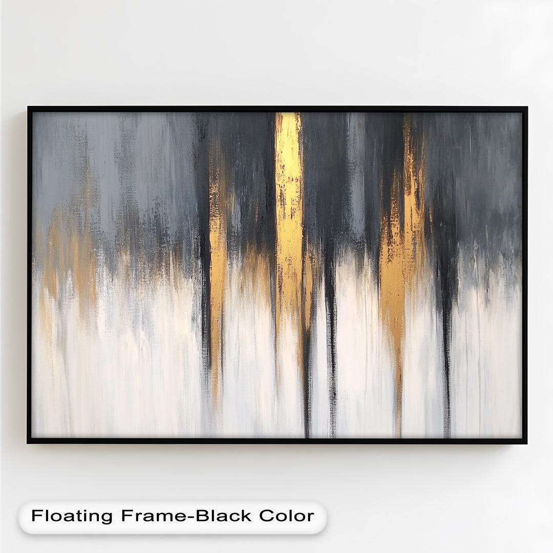 Modern Grey & Gold Abstract – Framed Oil Painting