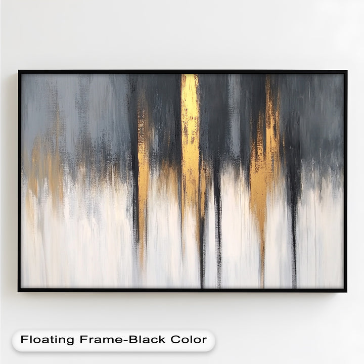 Modern Grey & Gold Abstract – Framed Oil Painting