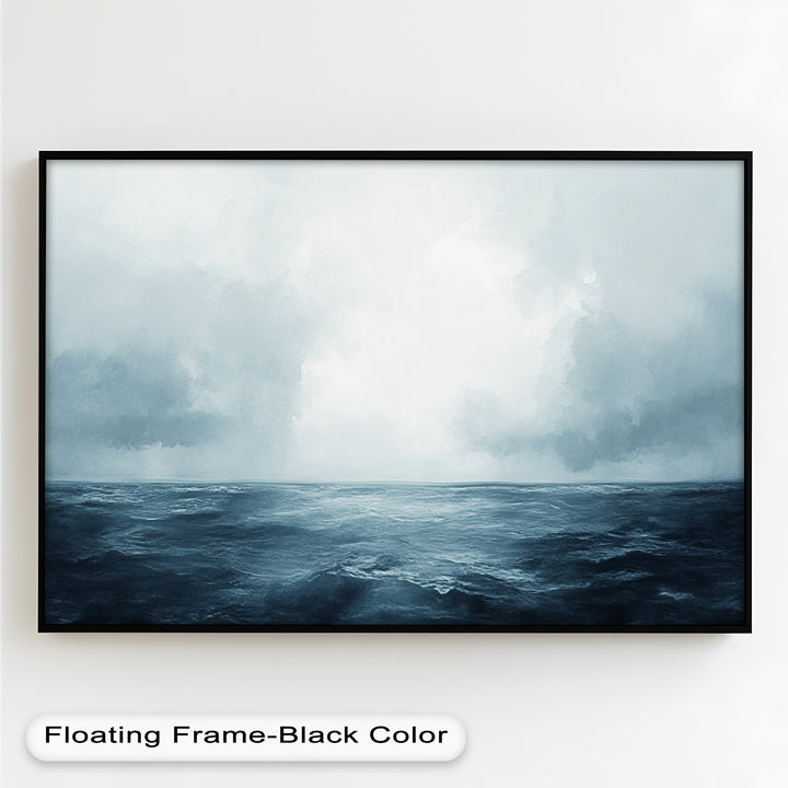 Ocean Horizon Calm – Minimalistisches blaues Meereslandschafts-Ölgemälde