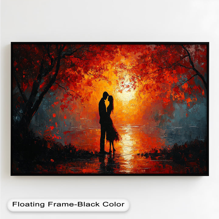 Passionate Kiss Beneath Autumn Flames - Love Oil Painting