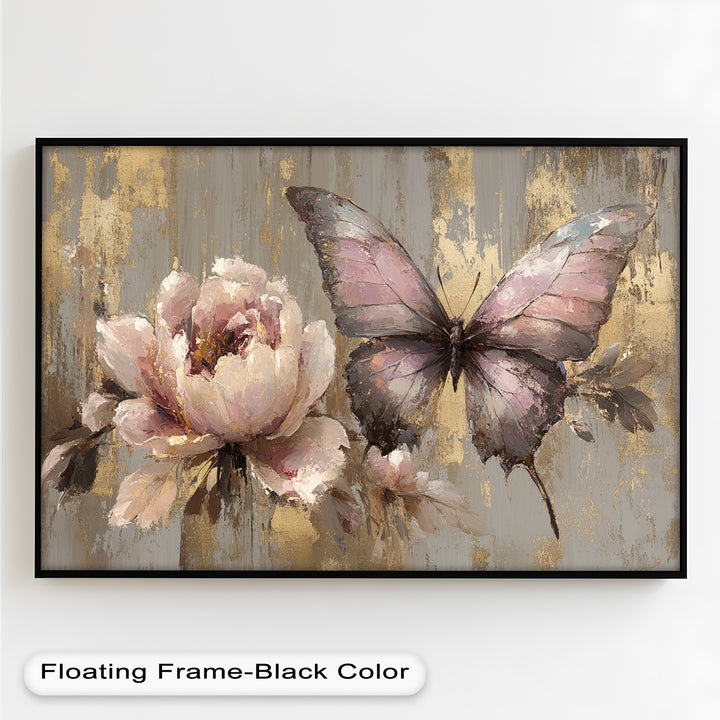 Elegant Butterfly and Peony – Pastel Floral Oil Painting