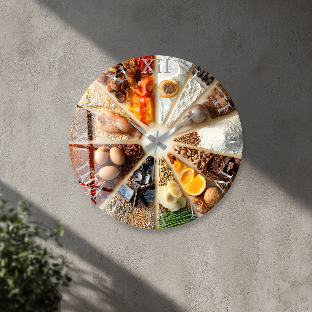 Baking Glass Wall Clock – Rustic Kitchen Ingredients Decor
