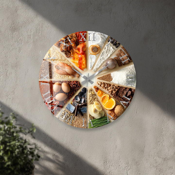 Baking Glass Wall Clock – Rustic Kitchen Ingredients Decor