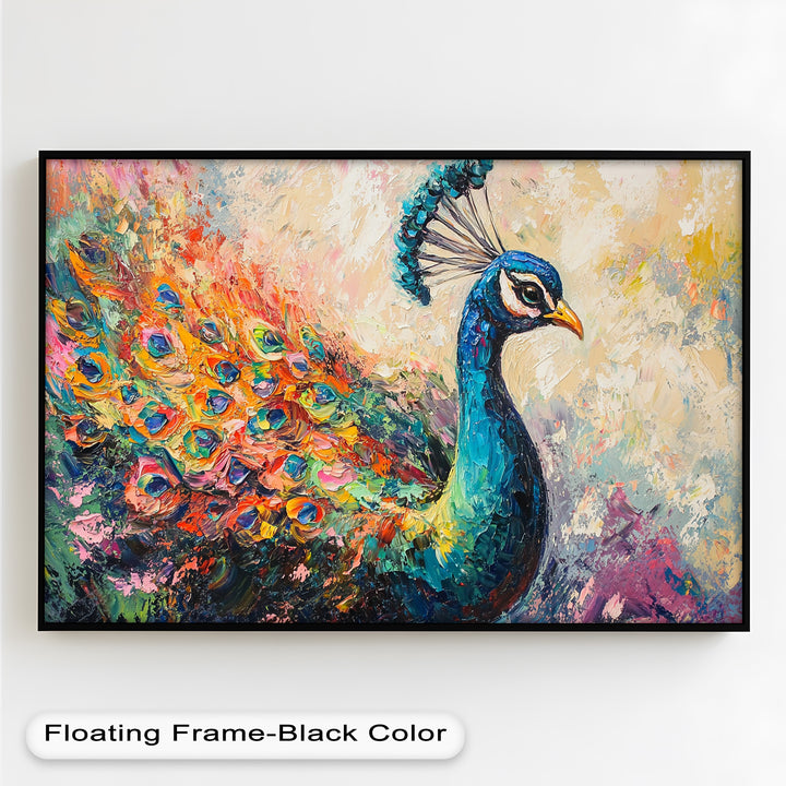 Peacock in Blooming Hues - Animal Oil Painting