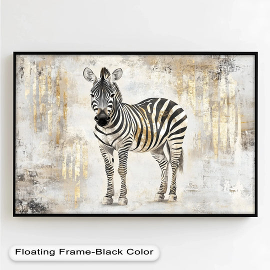 Horizontal zebra oil painting decoration features a striking animal portrait set against a textured backdrop within a sleek, rectangular frame.
