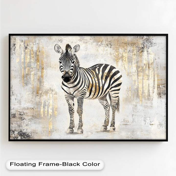 Golden Streak Zebra with Neutral Backdrop - Animal Oil Painting