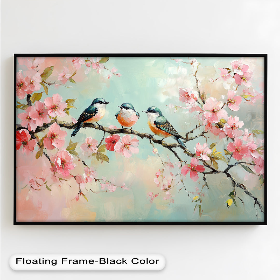 Three Birds Among Blossoms – Animal Oil Painting
