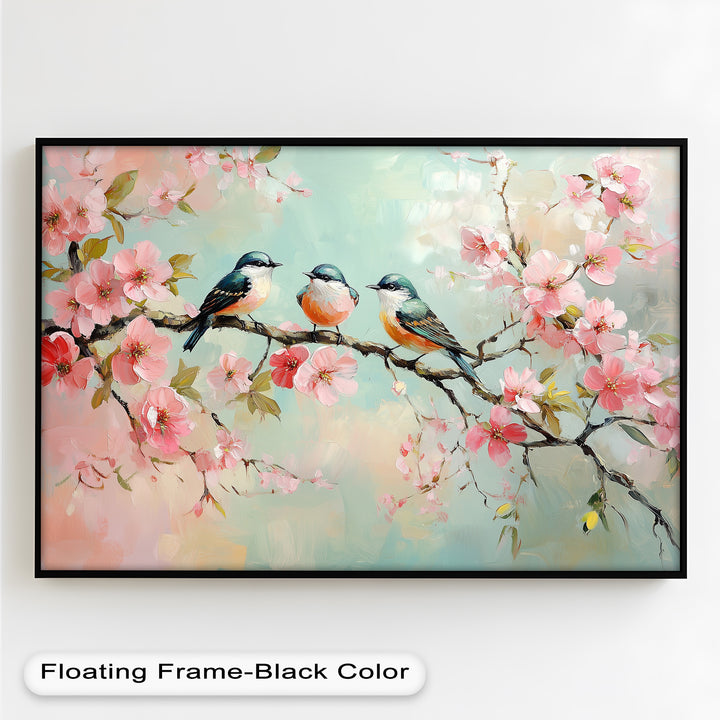 Three Birds Among Blossoms – Animal Oil Painting
