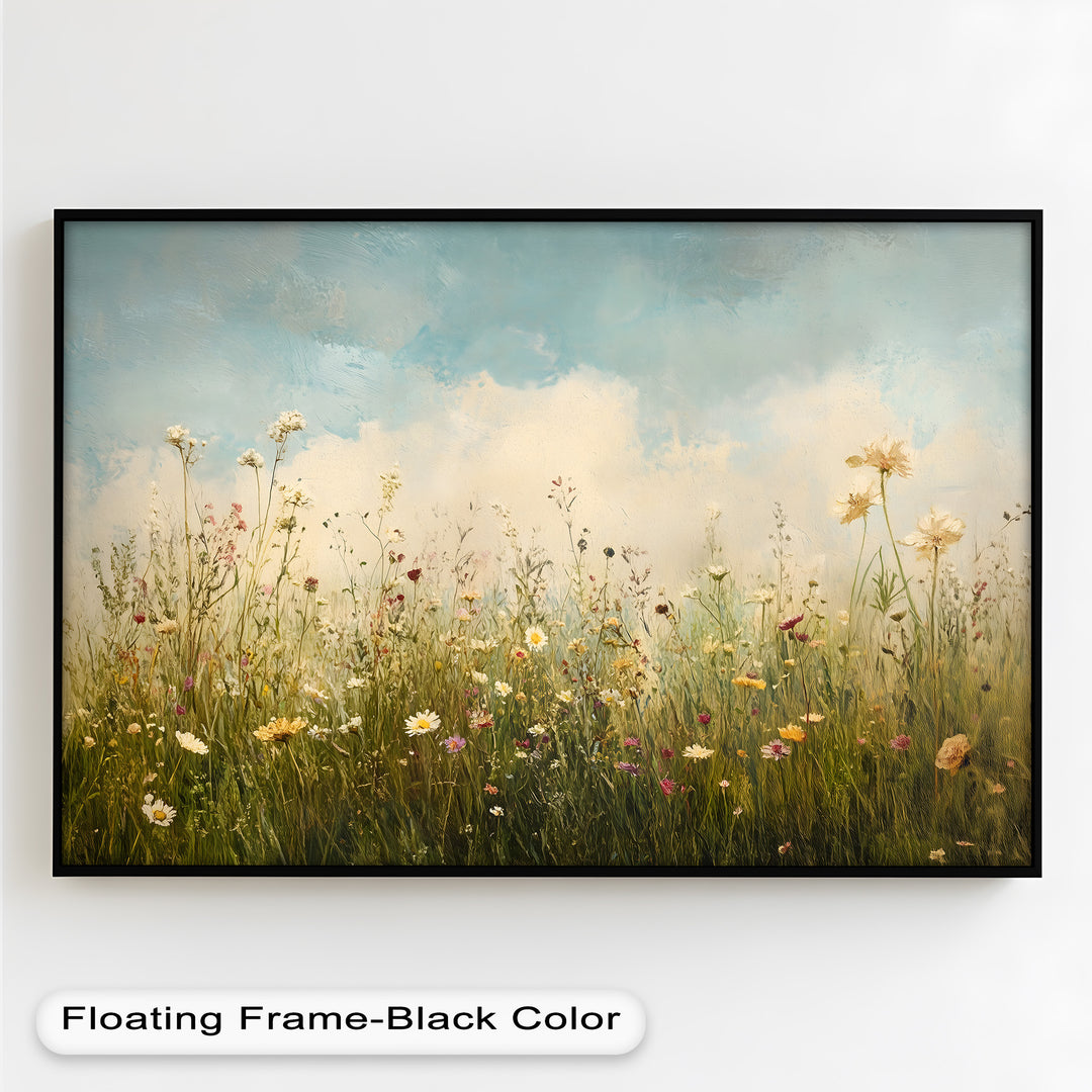 Vintage Meadow with Blooming Flowers – Serene Nature Oil Painting