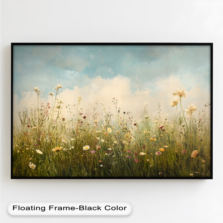 Vintage Meadow with Blooming Flowers – Serene Nature Oil Painting