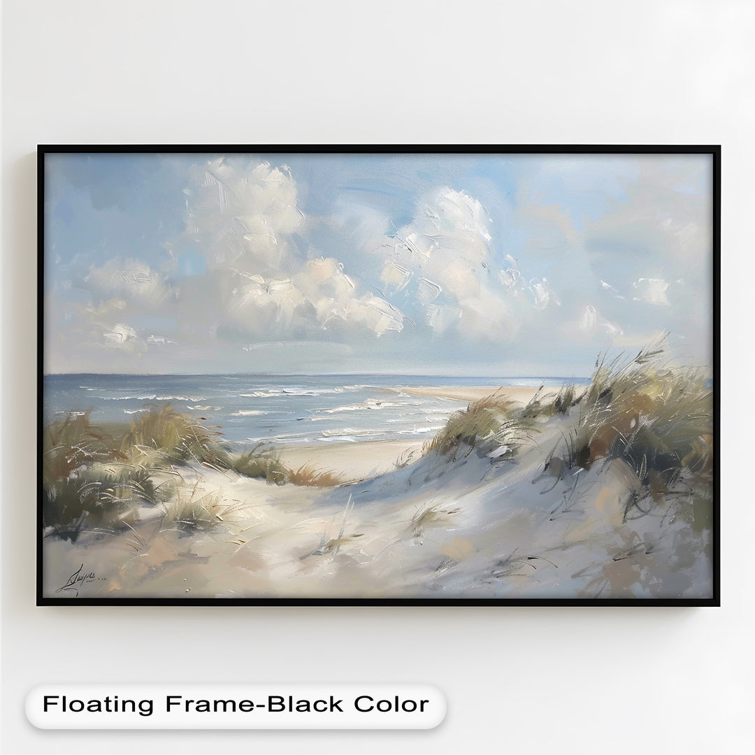 White Sand Beach Sandy Path Landscape – Coastal Oil Painting