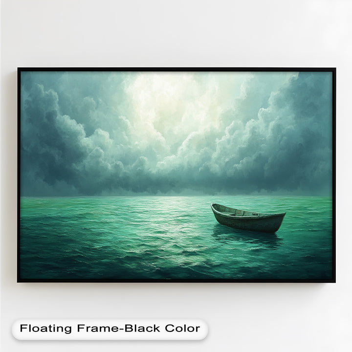 Solitude Adrift – Serene Empty Rowboat Oil Painting