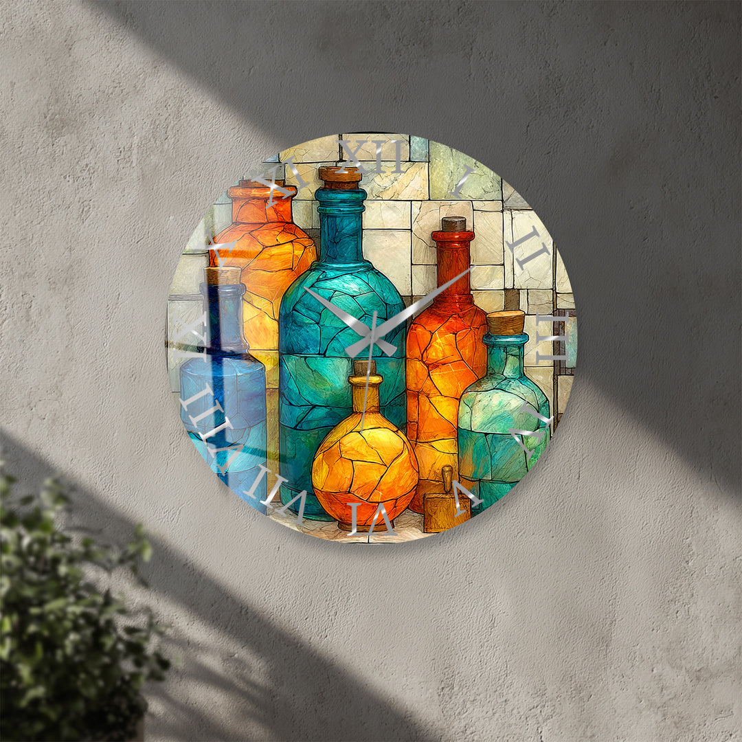 Colorful Glass Bottles Wall Clock – Mediterranean Decor