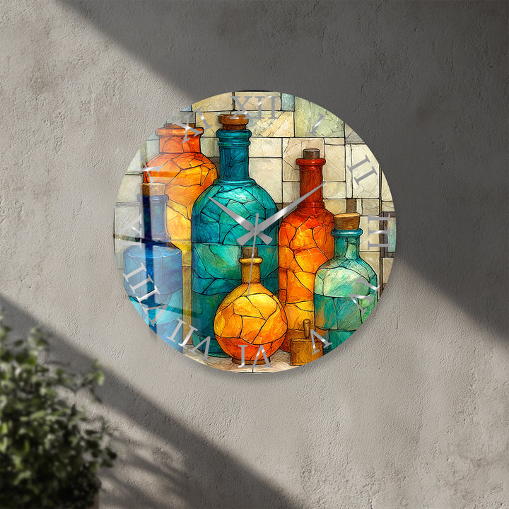 Colorful Glass Bottles Wall Clock – Mediterranean Decor