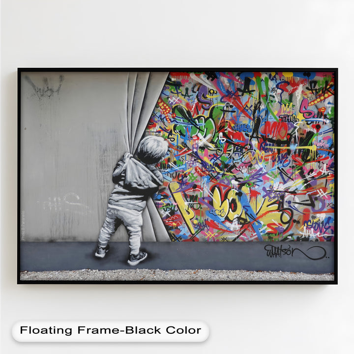Beyond the Curtain – Banksy-Inspired Graffiti Oil Painting