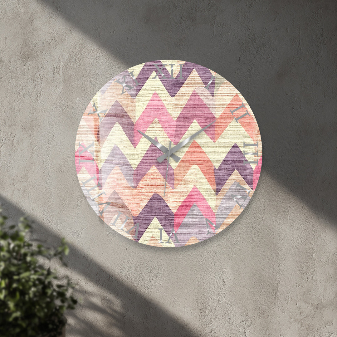 Pastel Chevron Glass Wall Clock – Pink Geometric Decor