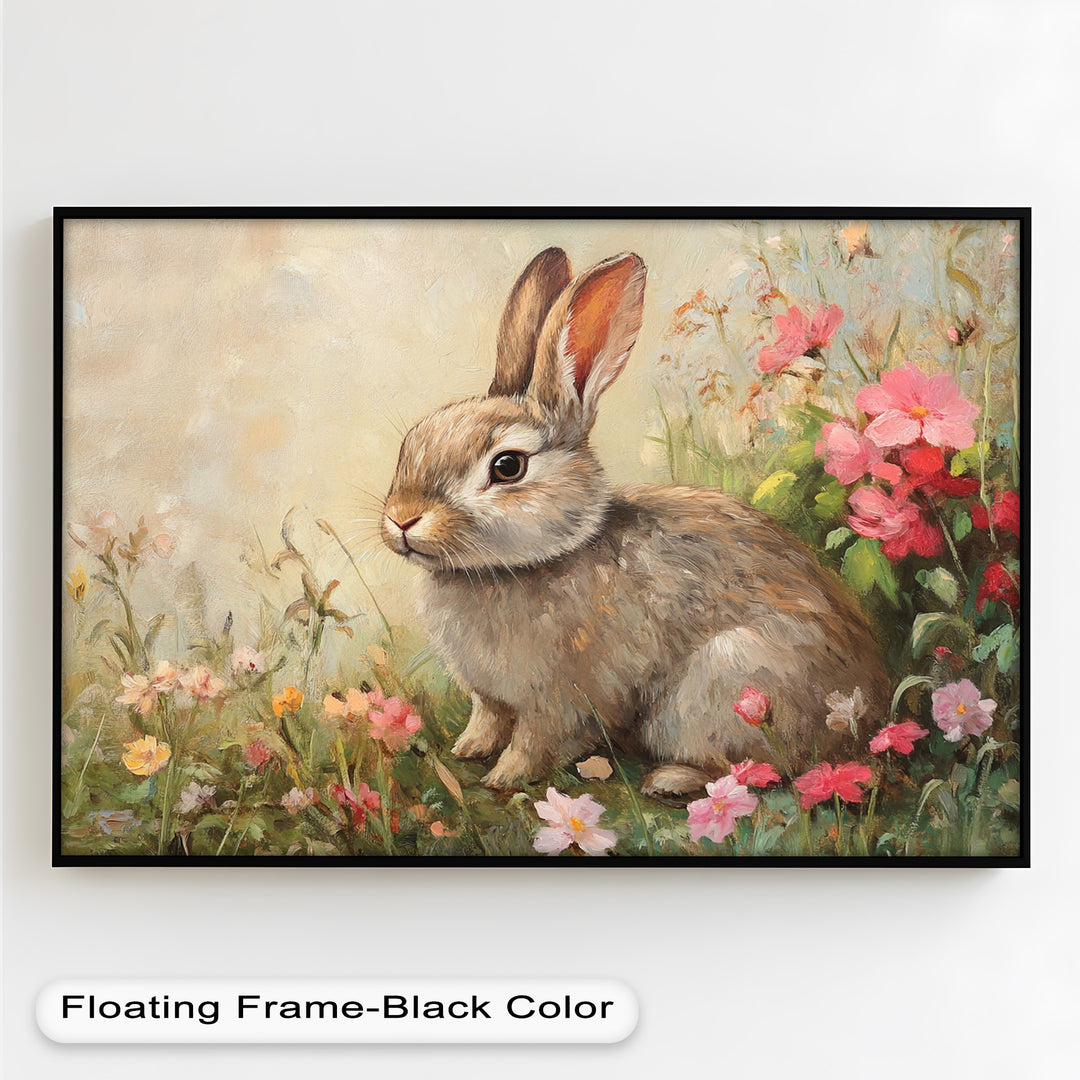 Curious Bunny Among Spring Blossoms – Animal Oil Painting