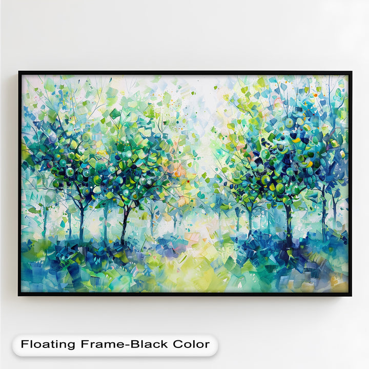 Blue & Green Forest Landscape – Abstract Nature Oil Painting