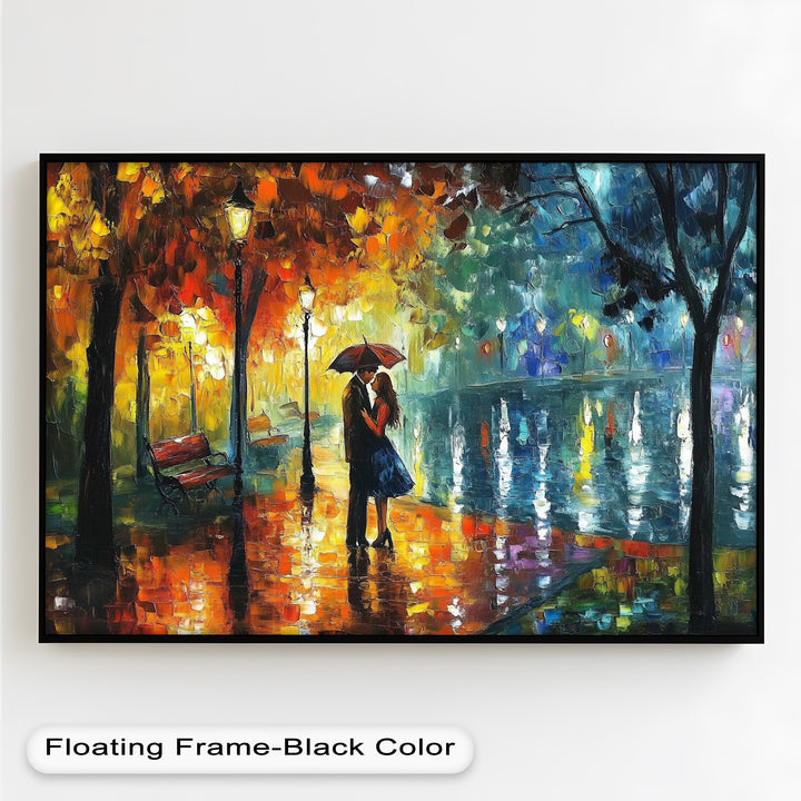 Golden Glow – Lovers Beneath the Umbrella Love Oil Painting