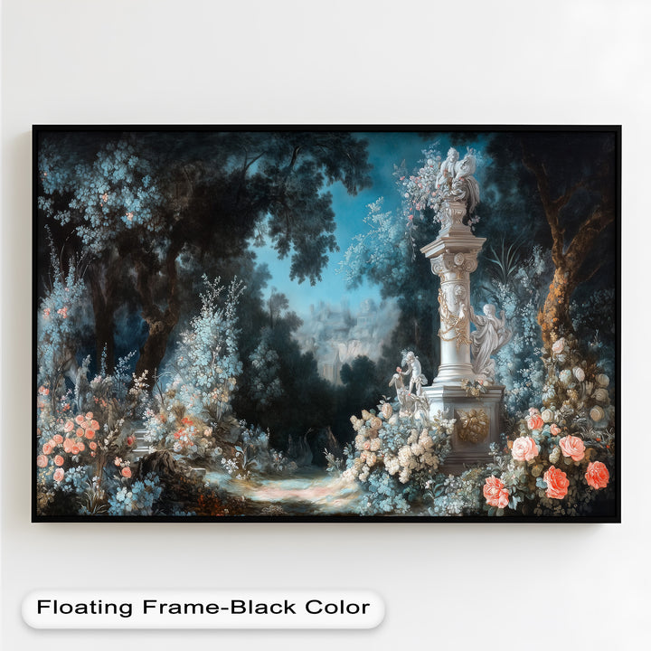 Moonlit Garden with Classical Column – Romantic Rococo Oil Painting