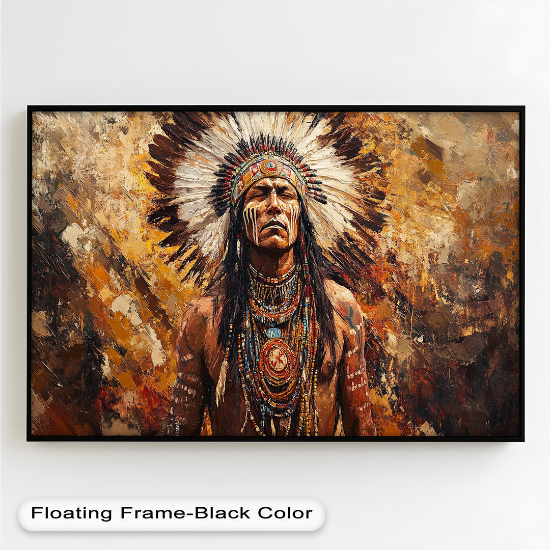 Sacred Flame – Tribal Warrior Portrait Oil Painting