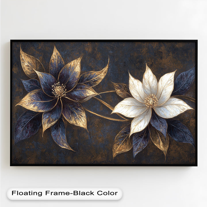 Blue Floral Stained Art – Botanical Oil Painting