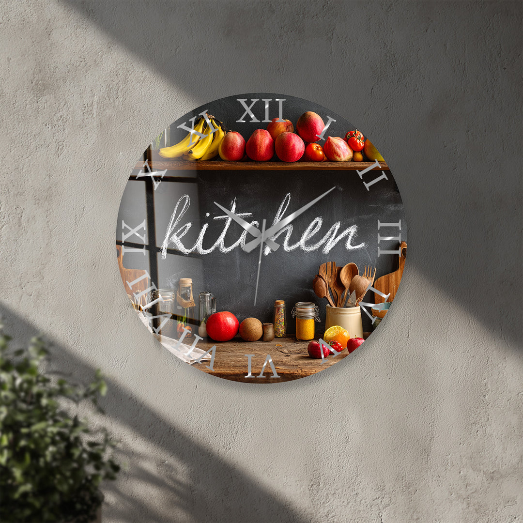 Rustic Kitchen Glass Wall Clock – Farmhouse Chalkboard Decor