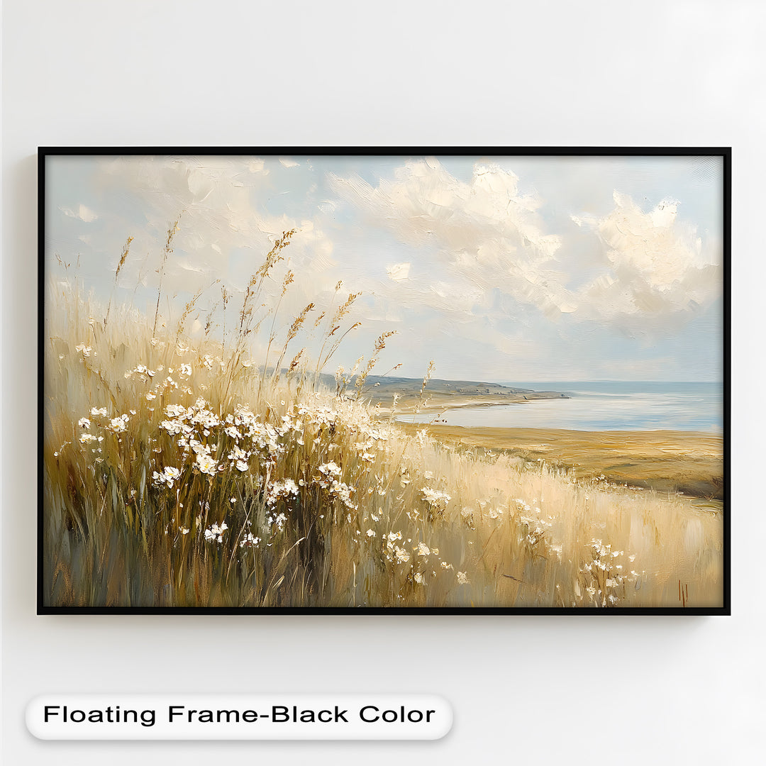 Wildflower Field Landscape – Serene Coastal Oil Painting