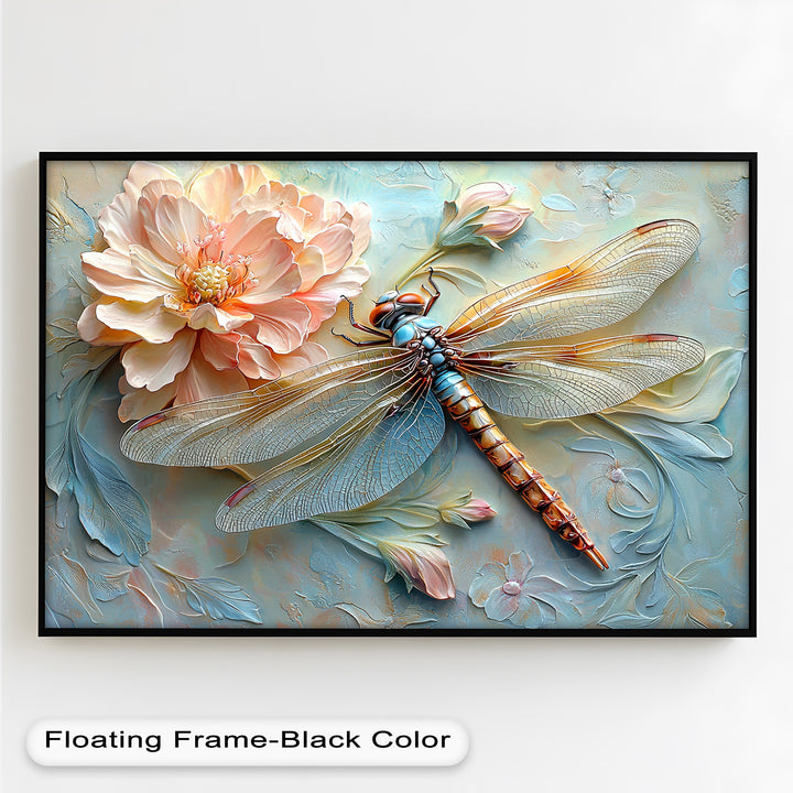 Floral Dragonfly Modern Art – Botanical Oil Painting