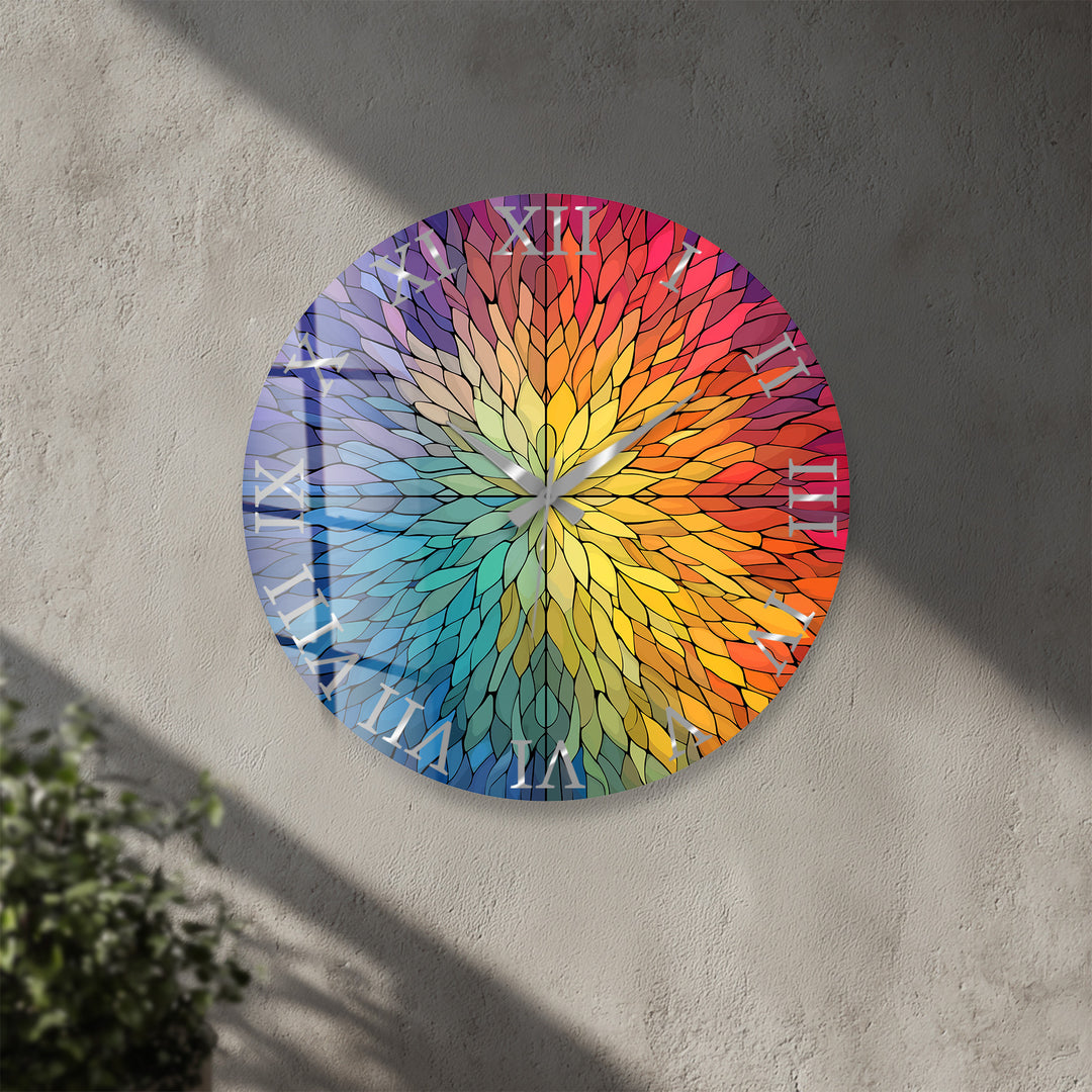 Rainbow Glass Wall Clock – Colorful Geometric Stained Glass Art