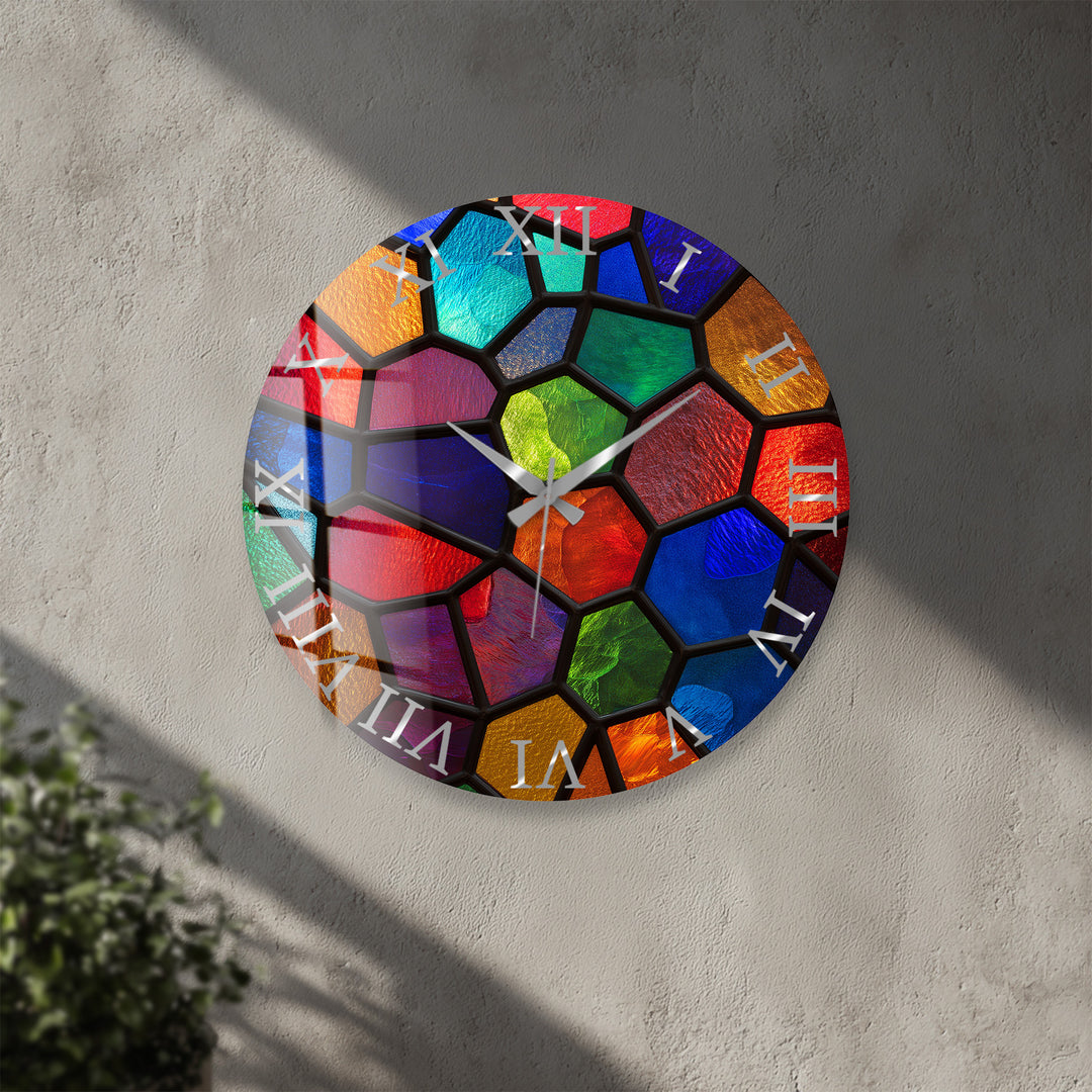 Colorful Glass Wall Clock – Rainbow Stained Glass Style