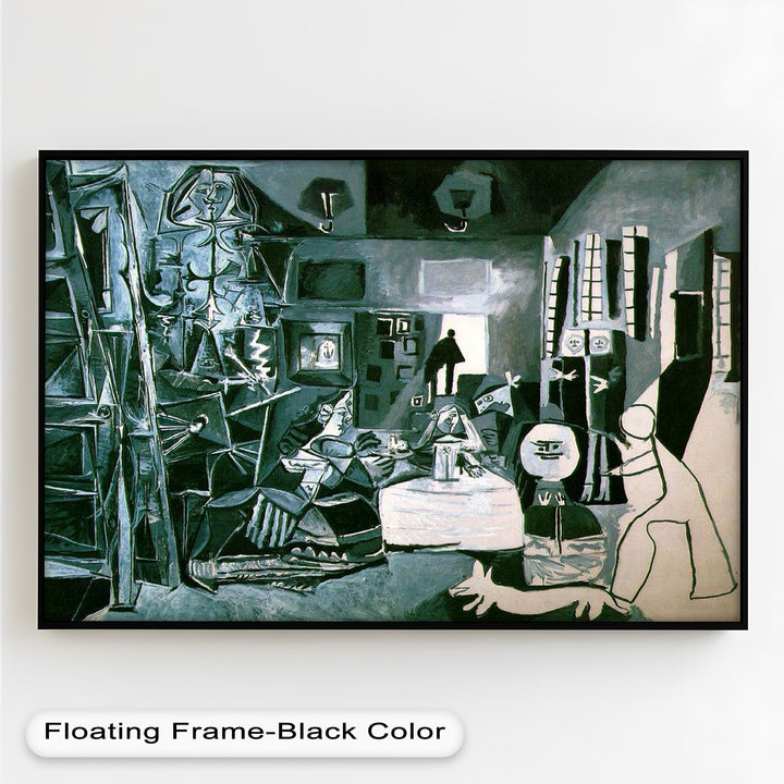 An interior filled with layered perspective, stylized figures, and symbolic elements in a fractured, modernist composition.