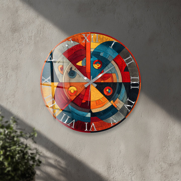 Retro-Wanduhr aus geometrischem Glas – abstraktes Dekor aus der Mitte des Jahrhunderts