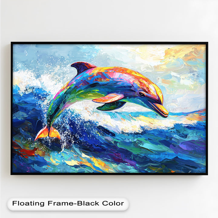 Dolphin Leaping Through Ocean Waves – Animal Oil Painting
