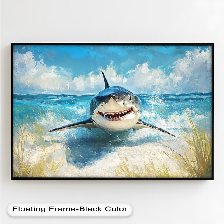 Smiling Shark by the Shore – Animal Oil Painting