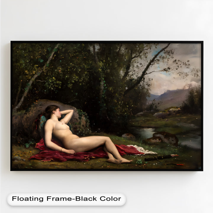 Reclining Diana – Classical Goddess in Nature Renaissance Oil Painting