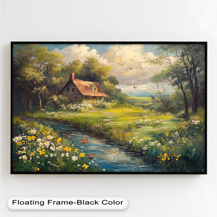 Vintage Frühlingslandschaft – Gerahmtes Ölgemälde